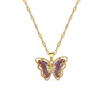 Titanium Steel Necklace with Brass with 1.97inch extender chain Butterfly fashion jewelry & micro pave cubic zirconia & for woman golden Sold Per Approx 15.75 Inch Strand