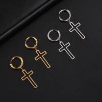 Huggie Hoop Drop Earring 304 Stainless Steel Cross Vacuum Ion Plating fashion jewelry & for woman Sold By Pair