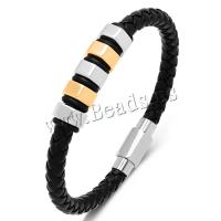 PU Leather Cord Bracelets 304 stainless steel magnetic clasp Vacuum Ion Plating vintage & for man Sold By PC