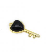 Gemstone Pendants Jewelry Brass with Natural Stone Key gold color plated DIY nickel lead & cadmium free Sold By PC