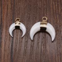 Gemstone Pendants Jewelry Natural Stone with Zinc Alloy Moon gold color plated DIY white nickel lead & cadmium free Sold By PC
