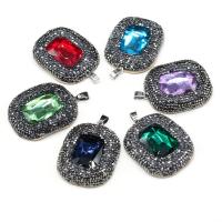 Gemstone Pendants Jewelry, PU Leather, with Glass Rhinestone & Rhinestone Clay Pave & Tibetan Style, DIY, more colors for choice, 35x45mm, Sold By PC