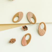 Wood Pendants, with Resin, Oval, DIY & hollow, 22x35mm, Approx 50PCs/Bag, Sold By Bag
