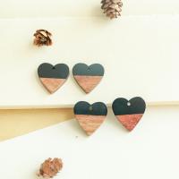 Wood Pendants, with Resin, Heart, DIY, 25x25mm, Approx 50PCs/Bag, Sold By Bag