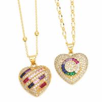 Cubic Zircon Micro Pave Brass Necklace, with 5cm extender chain, Heart, plated, fashion jewelry & micro pave cubic zirconia, more colors for choice, nickel, lead & cadmium free, 25x21mm, Length:45 cm, Sold By PC