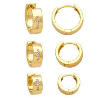 Cubic Zirconia Micro Pave Brass Earring Round plated fashion jewelry & micro pave cubic zirconia nickel lead & cadmium free Sold By Pair