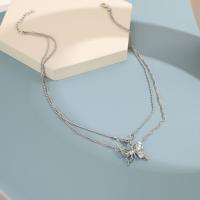 Zinc Alloy Jewelry Necklace with Crystal Butterfly Double Layer & fashion jewelry & for woman nickel lead & cadmium free Sold By PC