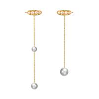 Asymmetric Earrings, Brass, with Freshwater Pearl, plated, for woman & enamel, golden, Sold By Pair