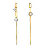 Asymmetric Earrings, Brass, with Freshwater Pearl, plated, for woman, golden, 95mm, Sold By Pair