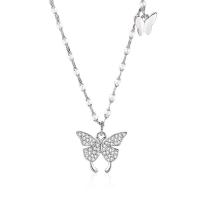Cubic Zircon Micro Pave 925 Sterling Silver Necklace with 5CM extender chain Butterfly plated micro pave cubic zirconia & for woman platinum color Length Approx 40 cm Sold By PC