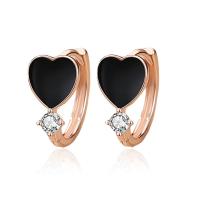 Cubic Zirconia Micro Pave Sterling Silver Earring 925 Sterling Silver Heart plated & micro pave cubic zirconia & for woman & enamel 7mm Sold By Pair