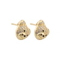 Boucles d'oreilles en laiton zircon cubique pavent, Placage de couleur d'or, bijoux de mode & pavé de micro zircon & pour femme, doré, 10x12x5mm, Vendu par paire