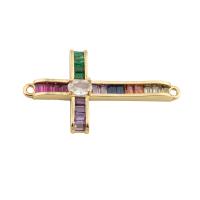 Zircon cubique Micro Pave laiton Connecteur, Placage de couleur d'or, bijoux de mode & pavé de micro zircon & pour femme, multicolore, 23x39x4mm, Trou:Environ 1mm, Vendu par PC