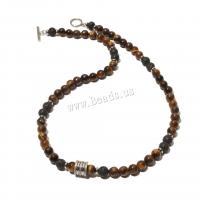 Natural Gemstone Necklace Tiger Eye with African Turquoise & Abrazine Stone & Lava 304 stainless steel toggle clasp Round fashion jewelry & for man 8mm Length 55 cm Sold By PC