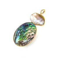 Natural Abalone Shell Pendants Zinc Alloy with Natural Stone & pearl & Abalone Shell Oval gold color plated DIY nickel lead & cadmium free Sold By PC