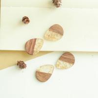 Wood Pendants, with Gold Foil & Resin, Teardrop, DIY, 26x35mm, Approx 50PCs/Bag, Sold By Bag