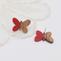 Wood Earring with Resin Butterfly fashion jewelry & for woman red Approx Sold By Bag