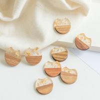 Pendentifs en bois, avec Feuille d'or & résine, DIY, 25mm, Environ 50PC/sac, Vendu par sac