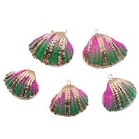 Shell Pendants, with Brass, gold color plated, dyed & DIY, gradient color, Length about 24-30mm,Hight about 26-33mm, 5PCs/Bag, Sold By Bag