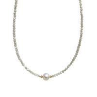 Collier bijoux de pierre gemme, Pierre naturelle, avec perle d'eau douce cultivée & laiton, avec 5CM chaînes de rallonge, fait à la main, pour femme, blanc, Longueur:Environ 40 cm, Vendu par PC