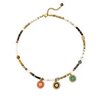 Natural Gemstone Necklace Natural Stone with Freshwater Pearl & Brass with 9CM extender chain handmade for woman & enamel multi-colored Length Approx 37.5 cm Sold By PC