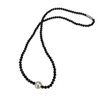 Edelstein Schmuck Halskette, Black+Spinel, mit Kunststoff Perlen & Messing, handgemacht, für Frau, schwarz, Länge:ca. 41 cm, verkauft von PC