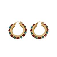 Brass Leverback Earring with Gemstone & Shell plated & for woman Sold By Pair