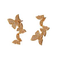 Befestiger Zirkonia Messing Ohrring, Schmetterling, plattiert, verschiedene Stile für Wahl & Micro pave Zirkonia & für Frau, goldfarben, 30x13mm, verkauft von Paar