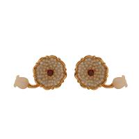 Brass Stud Earring with Resin Flower plated micro pave cubic zirconia & for woman golden Sold By Pair