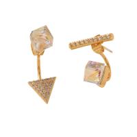 Pendientes asimétricos, metal, con Cristal, chapado, micro arcilla de zirconia cúbica & para mujer, dorado, 19x17mm, Vendido por Par
