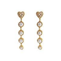 Befestiger Zirkonia Messing Ohrring, mit Kunststoff Perlen, plattiert, Micro pave Zirkonia & für Frau, goldfarben, 65x13mm, verkauft von Paar