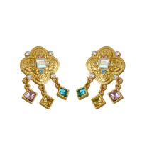 Cubic Zirconia Micro Pave Brass Earring, plated, micro pave cubic zirconia & for woman, golden, 33x20mm, Sold By Pair