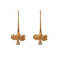Cubic Zirconia Micro Pave Brass Earring, plated, micro pave cubic zirconia & for woman, golden, 40x18mm, Sold By Pair