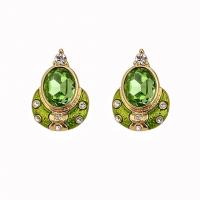 Cubic Zirconia Micro Pave Brass Earring, plated, micro pave cubic zirconia & for woman & enamel, green, 25x18mm, Sold By Pair
