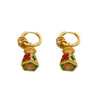 Huggie Hoop Drop Earring Brass plated for woman & enamel gold Sold By Pair