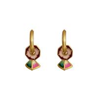 Huggie Hoop Drop Earring Brass plated for woman & enamel golden Sold By Pair
