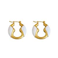 Messing Spring hoop oorbellen, plated, voor vrouw & glazuur, goud, 25x23mm, Verkocht door pair