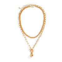 Zinc Alloy Necklace with iron chain & Copper Coated Plastic gold color plated Double Layer & for man Length Approx 15.7 Inch Approx 19.6 Inch Sold By PC