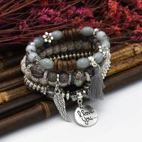 Tibetan Style Bracelet Set, with Glass Beads & Polyester & Resin, plated, multilayer & folk style & for woman & with rhinestone, more colors for choice, Length:Approx 7.1 Inch, Sold By Set