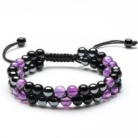 Amethyst Bracelet with Obsidian & Hematite Double Layer & Unisex Length Approx 7-11 Inch Sold By PC