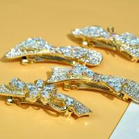 Zinc Alloy Pulling Spring Hair Clip with Crystal gold color plated & micro pave cubic zirconia & for woman Sold By PC