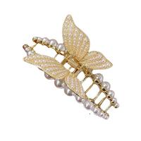 Tibetan Style Hair Claw Clip, with Plastic Pearl, Butterfly, gold color plated, Korean style & for woman, 125mm, Sold By PC