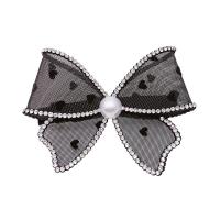 Gauze Bowkont Hair Clip with Plastic Pearl Bowknot & for woman & with rhinestone 80mm Sold By PC