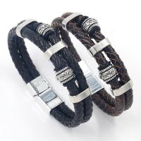 Cowhide Bracelet, with Tibetan Style, plated, Double Layer & for man, more colors for choice, 6mm, Length:Approx 8.3 Inch, Sold By PC