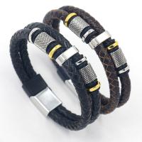 Cowhide Bracelet, with Tibetan Style, plated, Double Layer & vintage & for man, more colors for choice, Length:Approx 8.3 Inch, Sold By PC