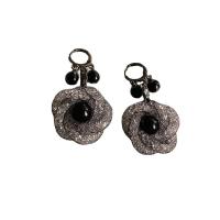 alliage de zinc Boucles d'oreilles pendantes Hoop Huggie, avec résine, fleur, Placage, bijoux de mode & pour femme, 25x45mm, Vendu par paire