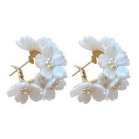 Zinc Alloy Stud Earring with Acrylic Flower gold color plated fashion jewelry & for woman & with rhinestone Sold By Pair