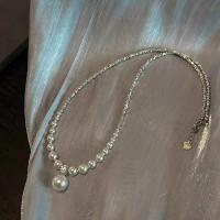 Plastic Pearl Necklace, Brass, with Glass Rhinestone & Plastic Pearl, with 7.6cm extender chain, silver color plated, fashion jewelry & for woman, white, nickel, lead & cadmium free, Length:Approx 40.6 cm, Sold By PC
