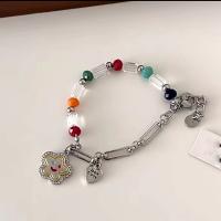Tibetan Style Bracelet, with Glass Beads & brass chain, with 6.2cm extender chain, silver color plated, fashion jewelry & for woman, nickel, lead & cadmium free, Length:Approx 16.5 cm, Sold By PC