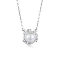 Cubic Zircon Micro Pave 925 Sterling Silver Necklace, with Freshwater Pearl, with 1.97inch extender chain, fashion jewelry & micro pave cubic zirconia & for woman, nickel, lead & cadmium free, Length:Approx 15.74 Inch, Sold By PC